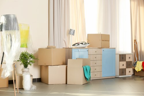 House removals team preparing boxes for a Brompton home move