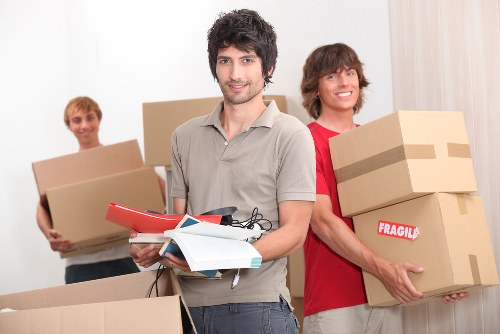 Packed office equipment ready for relocation services